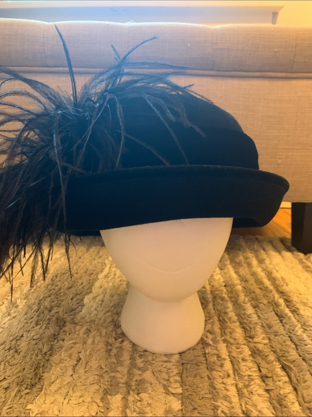 Vintage 80’s Plaza Studio by Betmar Black Feather Trim Hat with Velvet Band